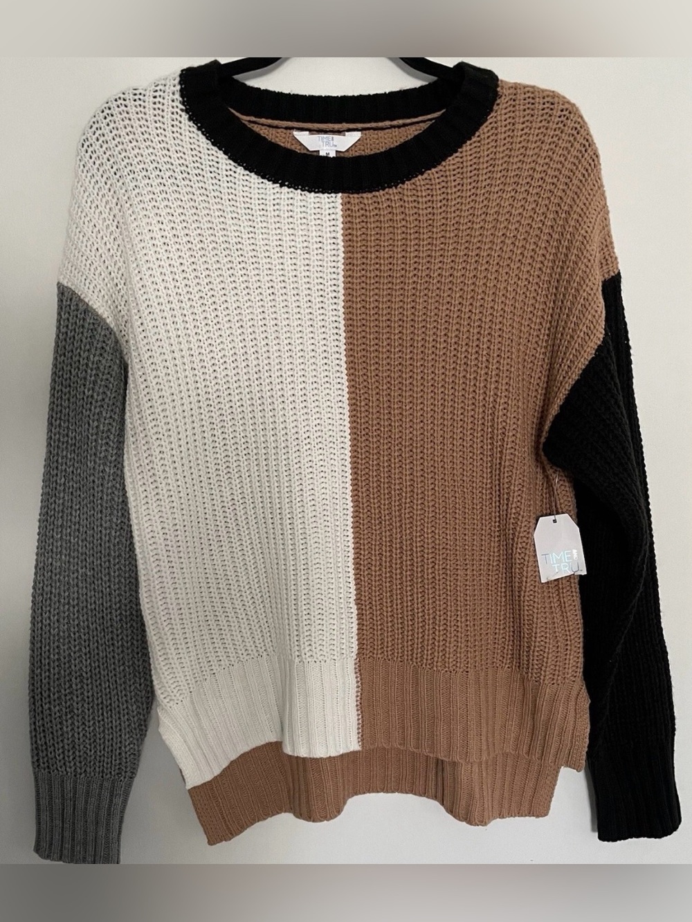 Time and Tru Colorblock Crewneck Sweater in Cream, Brown, Gray, Black